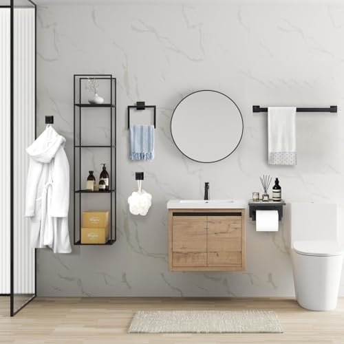 10 Pieces Black Towel Bar Set Bathroom Hardware Accessories Set Upgraded Toilet Paper Holder with Shelf Towel Holder Set for Bathroom Stainless Steel Wall Mounted 23.6in - Image 7