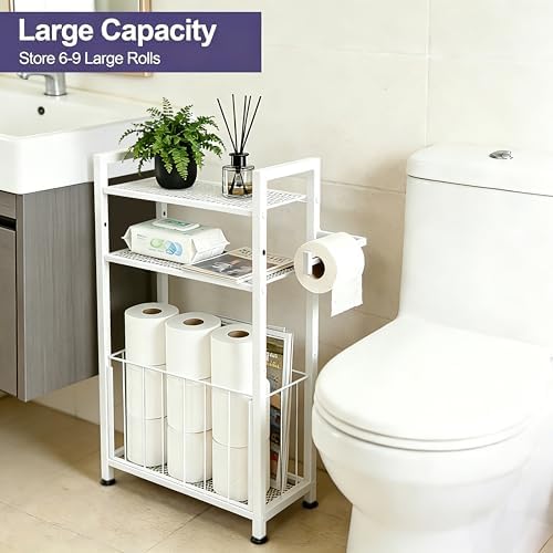 Freestanding Toilet Paper Holder with Storage for Small Bathrooms, White - Image 6