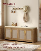 VASAGLE Boho Shoe Bench with Cushion, 4 Rattan-Look Cabinet Doors - Image 3