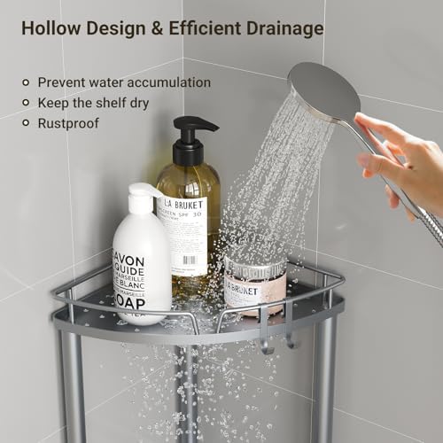 ELYKEN Corner Shower Caddy Standing, 4 Tier Metal Shower Organizer, Silver - Image 3