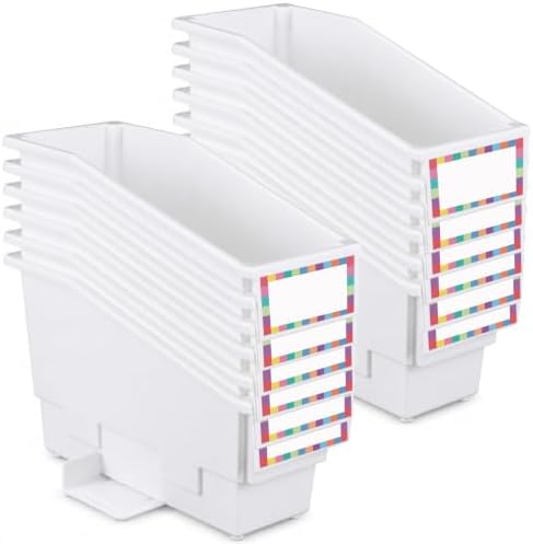 gisgfim 12 Pcs Non-Tip Book Bins with Stabilizer Wings (White) by gisgfim