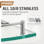KES Glass Corner Shelf with Hooks 18/8 Stainless Steel, Tempered Glass Bathroom Corner Shelf with Rail, Shower Glass Shelf 2 Pack Wall Mounted, Polished Finish, BGS2101A-P2 - Image 4