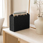 Black Paper Rope Magazine Holder, Scalloped Magazine Basket - Image 4