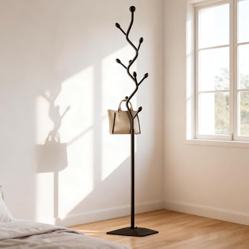 Tree-shaped coat rack stand,Metal coat tree with 8 Hooks and sturdy cast iron base,Heavy Duty coat rack freestanding coat hanger stand for Clothes Hats Scarfs Purses (black) - Image 2