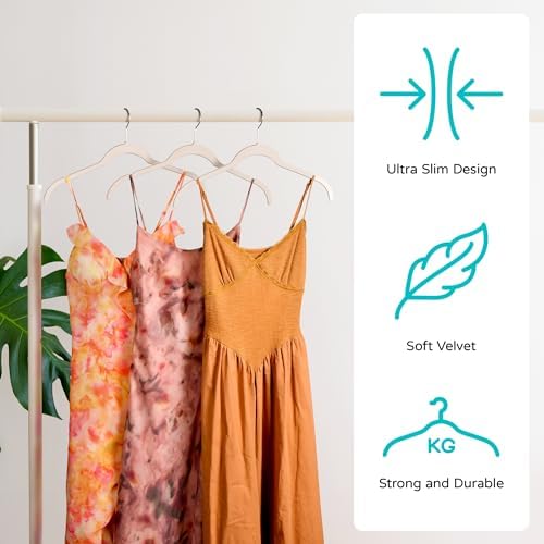 Sishynio Velvet Hangers 100 Pack, Non-Slip Slim Felt Clothes Hangers Beige - Image 3