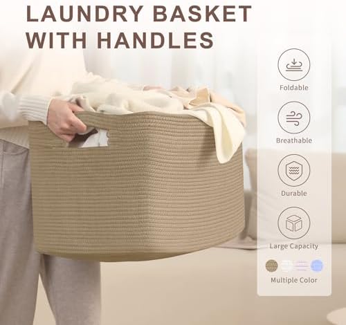 86L Large Woven Laundry Basket Hamper with Handles, Jute - Image 4