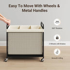 ELYKEN Laundry Hamper 3 Section, 120L Rolling Laundry Sorter with Wheels - Image 5