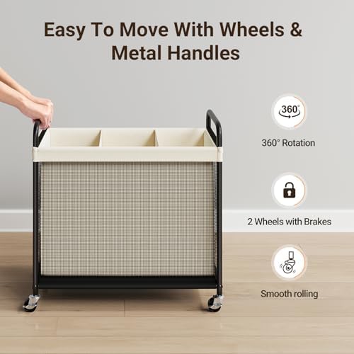 ELYKEN Laundry Hamper 3 Section, 120L Rolling Laundry Sorter with Wheels - Image 5