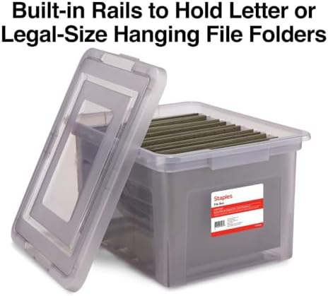 STAPLES Plastic File Box with Snap Lid, Letter/Legal, Frost Gray, 2-Pk - Image 3