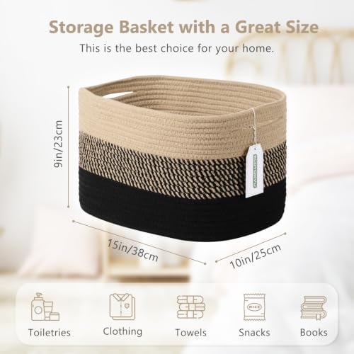 ECDYQXVU 15x10x9 Inch Woven Cotton Rope Storage Basket, 2 Pack - Image 3