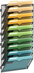 SUPEASY 10 Tier Wall File Organizer, Hanging Wall Mounted Mail Organizer with Label Slots, Metal Mesh File Holder Magazine Rack for Office, Home, School or Classroom, Black by SUPEASY