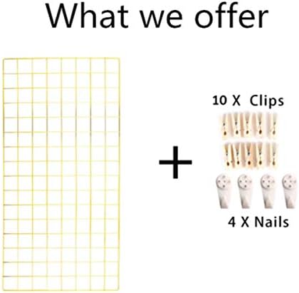 Multifunction Electroplated Bling Metal Mesh Grid Panel, Wall Photo Artwork Display and Organizer for College Dorm Living Room, Pack of 1 Pcs, Size: 17.7" x 37.4", Gold - Image 5