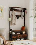 Hall Tree with Bench and Shoe Storage, Freestanding Entryway Coat Rack with 3 Fabric Drawers, 16 Hooks - Image 3