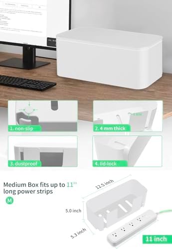 Cable Management Box Set – White, Large & Medium Cord Organizer Box for Home and Office - Image 4
