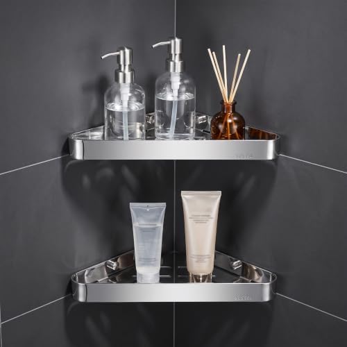 PureBox 2-Pack Corner Shower Caddy, SUS304 Stainless Steel Heavy Duty Wall Shelf, No-Drill Adhesive OR Screw Mount, 11.8" Rustproof Bathroom Organizer for Shower Kitchen RV Dorm by Unknown