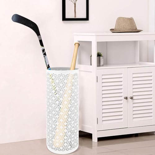 Metal Round Umbrella Stand Rack,Free Standing Umbrella Holder Bin,Canes Walking Sticks Holder for Entryway,Home,Office,White - Image 3