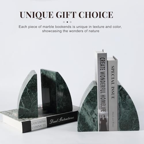 Koville Marble Bookends for Shelves, 8Lbs Large Stone Bookends for Heavy Books, Non-Slip Heavy Duty Book Stopper, Modern Decorative Book Ends for Bookshelf Table Home Decor(Green) - Image 6