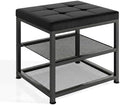 Small Shoe Storage Bench with PU Leather Seat Cushion, 3-Tier Freestanding Shoe Rack Organizer for Entryway, Heavy-Duty Metal Mesh Shelves, Supports Up to 300 lbs, Black (15.7"x11.4"x17.5") by Dreamdashio