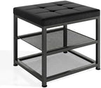 Small Shoe Storage Bench with PU Leather Seat Cushion, 3-Tier Freestanding Shoe Rack Organizer for Entryway, Heavy-Duty Metal Mesh Shelves, Supports Up to 300 lbs, Black (15.7"x11.4"x17.5") by Dreamdashio