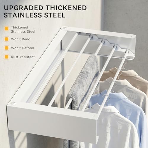 Wall Mounted Clothes Drying Rack - Heavy Duty 5-Rod Retractable Clothing Drying Rack, 60LBS Capacity Tiered Laundry Hanger, Large Foldable Dryer Racks for Indoor - Image 6