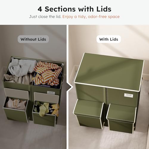SOLEDI 180L Double Laundry Hamper with Lid and 2 Side Pockets, Dual Hamper - Image 5