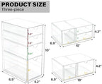 Prsildan Acrylic Drawer Makeup Organizer with 9 Drawers, Set of 3 Office Desk Organizers Accessories, Clear Stackable Storage Drawers for Vanity, Countertop, Craft, Jewelry, Art Supply Organization - Image 3
