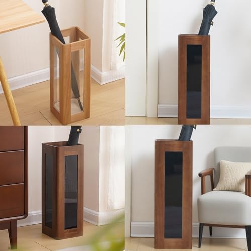 Solid Wood Rounded-edge Umbrella Holder Semi-transparent Apartment Entryway Umbrellas Stand Removable Tray Acrylic Design 1-piece Construction Square Cane Holder - Image 6