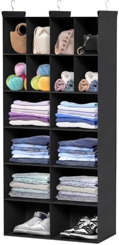 6 Tier Hanging Closet Organizer, 16 Compartments Dual Row Storage, Black by Ofiray-home