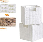 Vagusicc Wicker Storage Basket, Set of 2 Hand-Woven Storage Baskets for Organizing, White Foldable Cube Storage Bins Organizer, 9 x 9 Inch Square Wicker Storage Baskets for Shelves Pantry Decor - Image 6