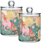 Qtip Holder Dispenser for Cotton Ball, Cotton Swab, Cotton Round Pads Clear Plastic Apothecary Blue Pink Unicorn Jar Set for Bathroom Canister Storage Organization, Vanity Makeup Organizer by Unknown