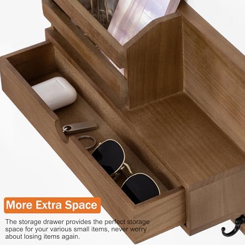Key Holder Wall Mount, Mail Organizer with 7 Hooks and Storage Drawer - Image 4