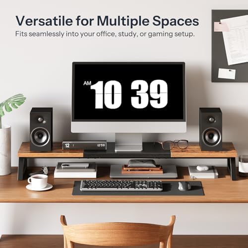 HOOBRO Dual Monitor Stand Riser, 39 Inch Large Computer Monitor Stand for 2 Monitors, Computer Monitor Riser, Desk Shelf Organizer for Office Desk, Accessories, Rustic Brown and Black BF121CJ01 - Image 6