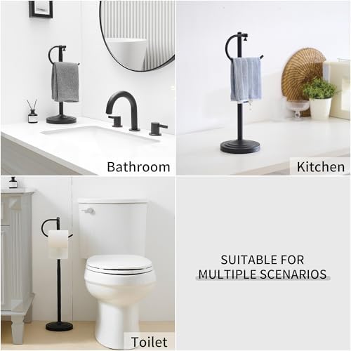 Hand Towel Holder Stand for Bathroom Countertop, Standing Towel Rack with Non-Slip Base, Stainless Steel Adjustable Towel Bar 16.5-26 Inch for Kitchen Vanity (Matte Black) - Image 6