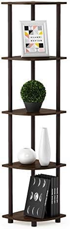 Furinno TURN-N-TUBE Corner Shelf Set of 2, 5-Tier Corner Bookshelf, Open Storage Shelves, for Organization and Storage, Living Room, Home Office, Garage, Walnut - Image 6