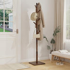 Wooden Coat Rack Freestanding with Stable Square Base,Brown - Image 4