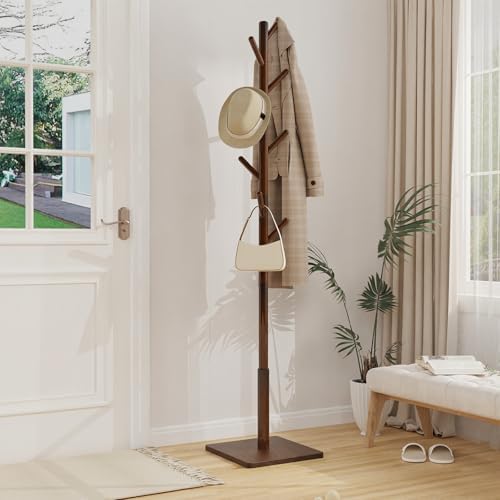 Wooden Coat Rack Freestanding with Stable Square Base,Brown - Image 4