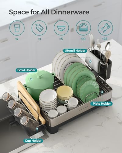 SONGMICS Dish Drying Rack, Stainless Steel, Extendable Spout - Image 4