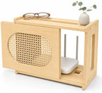 Wooden Wi-Fi Router Box Hider, Rattan Door, Standard Wall Mountable Decorative Modem Shelf, Fits Routers Up to 11" Tall, Power Strip Cable Organizer Rack - Light Wood Grain by Unknown