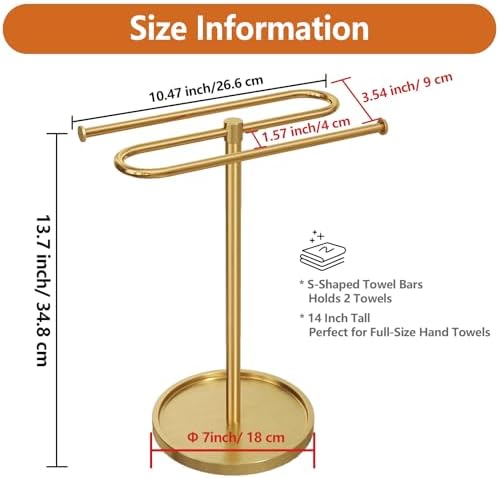 Bethom Bathroom Hand Towel Holder Stand Gold, S-Shape Kitchen Towel Rack - Image 6