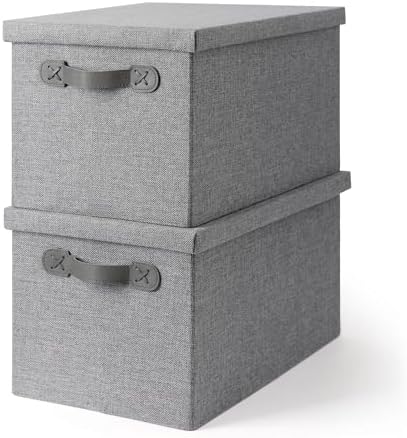 Fabric Storage Bins with Lids, Heavy Duty Collapsible Organizer Bins for Shelves, Stackable Closet Woven Baskets with Handles, 25L Rectangle Boxes for Bedroom Office, Cube Home Decor (Gray 2 Pack) by maukutata