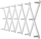 Dseap Accordian Wall Hanger: 16” High Wooden Wall Expandable Coat Rack, Hat Rack Holder, Accordion Hook for Baseball Caps, Coats, Mugs, 17 Peg Hooks, White by Dseap