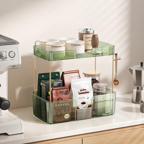 Bathroom Counter Organizer for Vanity, Makeup Organizer Countertop with Holder, Large Capacity Storage Rack, Perfect Large Skincare, Hair Care, Perfume, Easy to Install (Green, 2Tiers) - Image 6