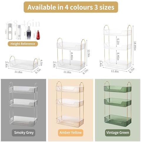 YCIA&DONE Bathroom Organizer Countertop, Makeup Storage, Skincare Cosmetic Tray Shelf, Perfume Holder Rack for Vanity Counter, Large Capacity, Easy to Install, Clean, 3 Tiers, Clear White - Image 5