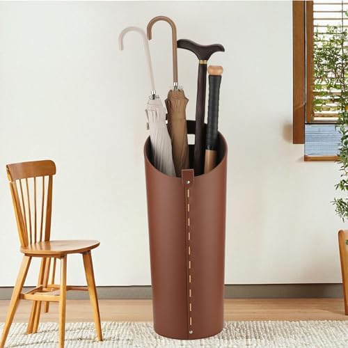 Brown Leather Umbrella Holder Indoor Umbrella Stand Rack for Entryway Tall Bucket That won't Fall Down Storage 10 Different Sizes of Canes Walking Sticks Toy Swords etc - Image 2