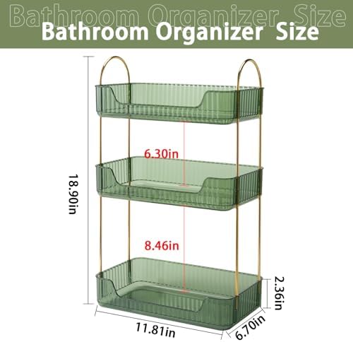 shuang qing 3 Tier Bathroom Counter Organizer Countertop Storage, Cosmetics Skincare Shelf Organizer, Makeup Organizer Perfume for Dresser Vanity Tray, Spice Rack Organizer for Kitchen - Green - Image 3