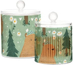 Mint Green Capybaras Pine Trees Daisies Dots Qtip Holder Waterproof Dustproof Apothecary Jars with Lids For Bathroom Cotton Swabs Makeup Sponges Floss Picks Bath Salts 2 Pack - Image 2