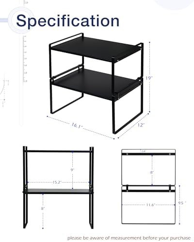 Nxconsu Stackable Cabinet Shelf Organizer 2 Pack, Wide Tall Black - Image 3