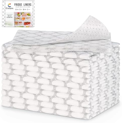 Cooyes Non Slip Refrigerator Liners, 2 in 1 Absorbent Fridge Liners and Fresh Mats Machine Washable, Refrigerator Shelf Mats for Glass Shelves Kitchen Cabinet Drawer by Cooyes