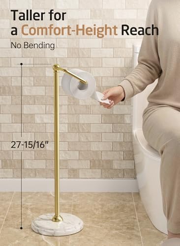 KES 26" H Anti-Wobble Toilet Paper Holder Stand with Weighted Base, 18/8 Stainless Steel Free Standing Toilet Paper Holder with Rust-Resistance Upgrade, Vintage Brushed Gold, BPH235-BZ - Image 5