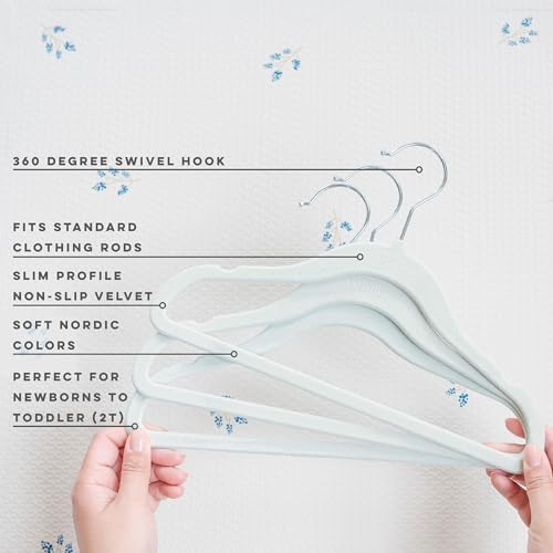3 Sprouts Velvet Baby Hangers, Non Slip Slim, Blueberry Blue, 30 Pack - Image 3